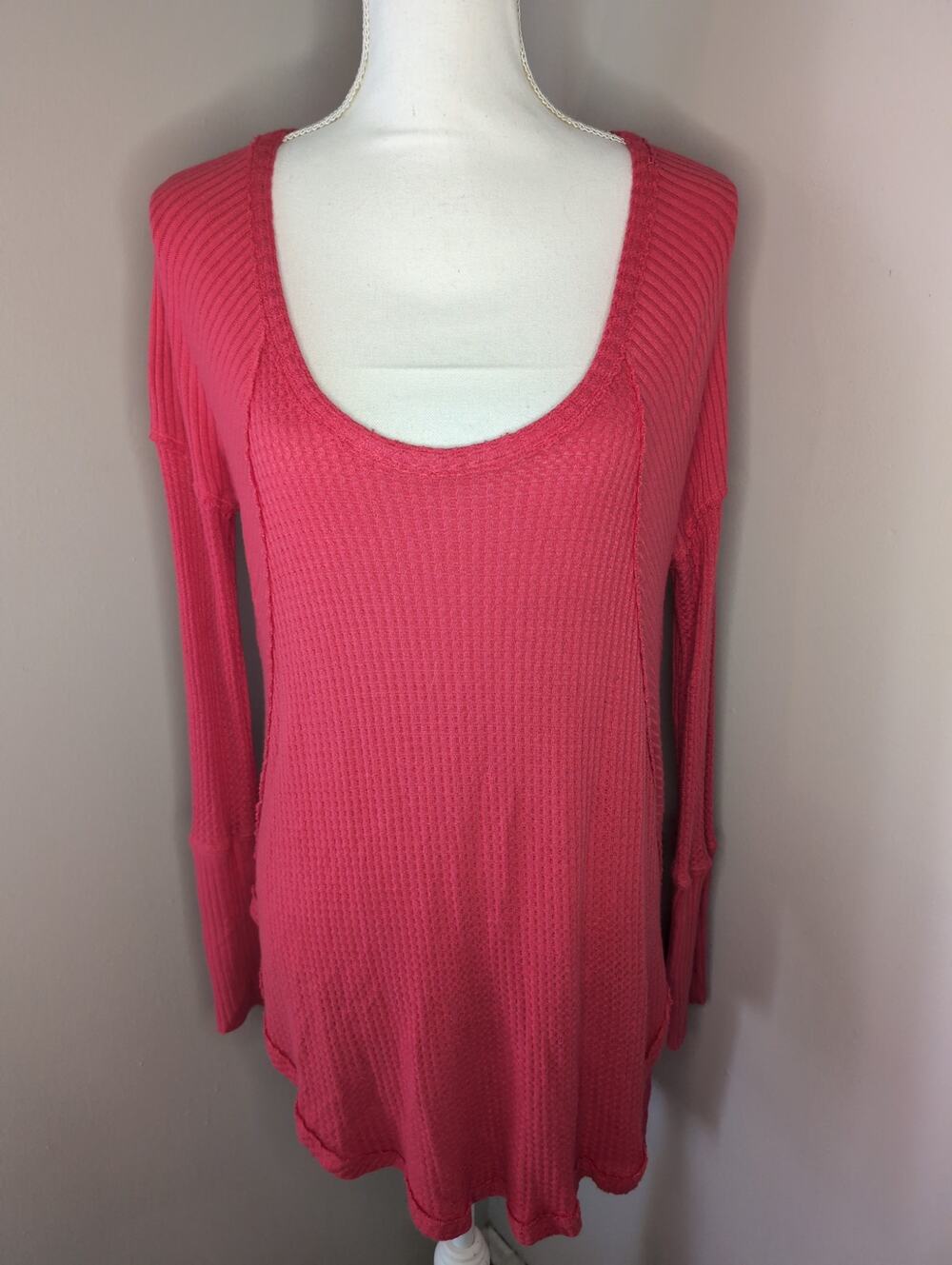Free People Waffle Knit Top Medium Pink Scoop Neck Tunic